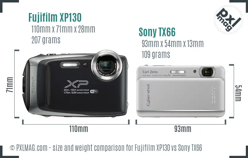 Fujifilm XP130 vs Sony TX66 size comparison