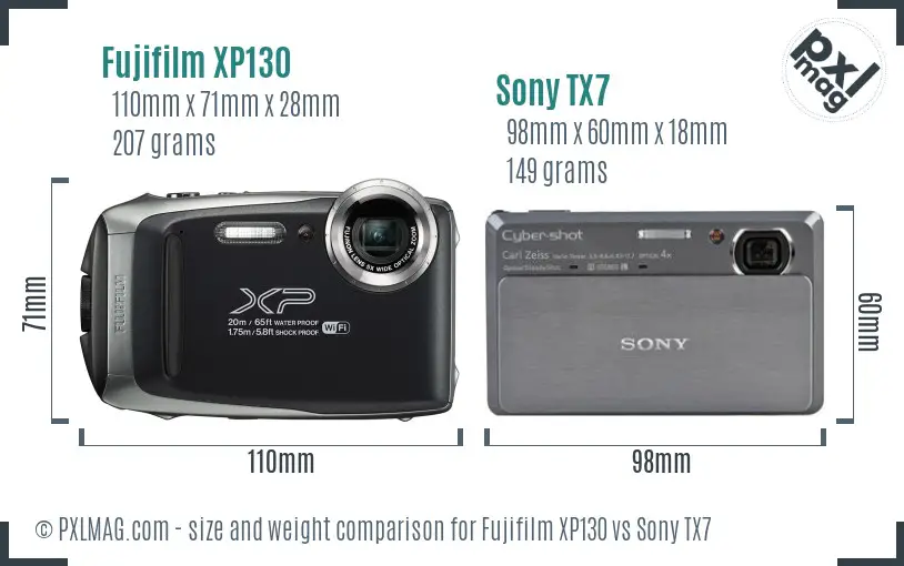 Fujifilm XP130 vs Sony TX7 size comparison