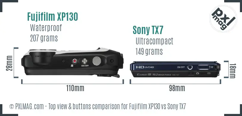 Fujifilm XP130 vs Sony TX7 top view buttons comparison