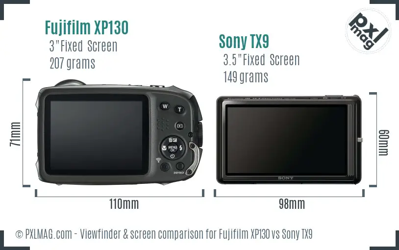 Fujifilm XP130 vs Sony TX9 Screen and Viewfinder comparison