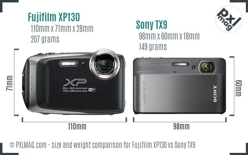 Fujifilm XP130 vs Sony TX9 size comparison