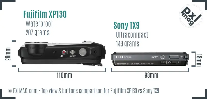 Fujifilm XP130 vs Sony TX9 top view buttons comparison