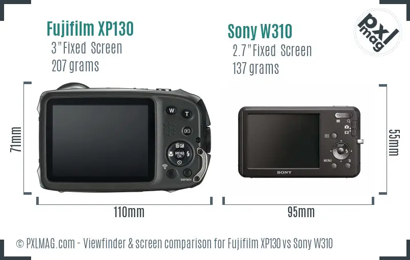 Fujifilm XP130 vs Sony W310 Screen and Viewfinder comparison