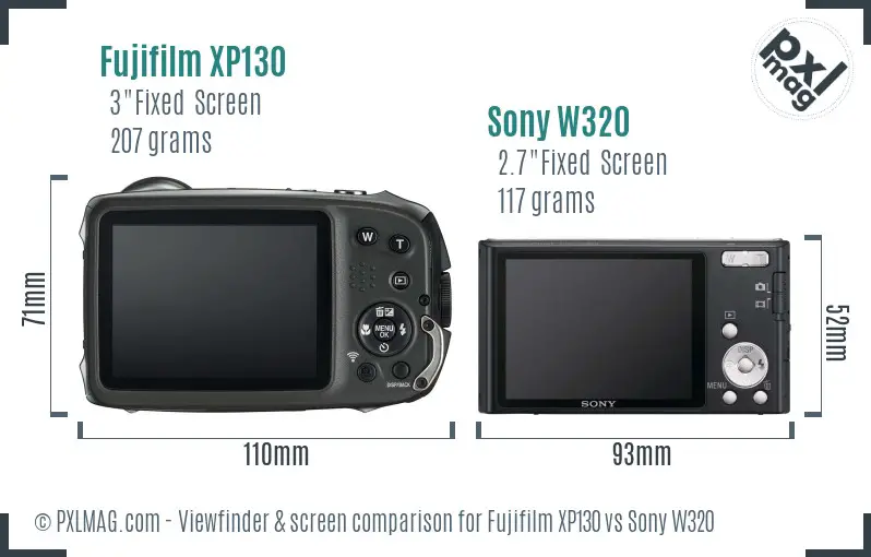 Fujifilm XP130 vs Sony W320 Screen and Viewfinder comparison