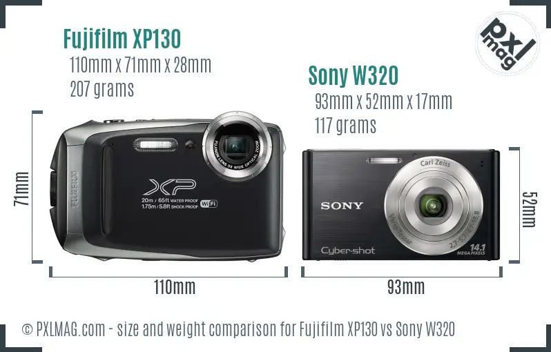 Fujifilm XP130 vs Sony W320 size comparison