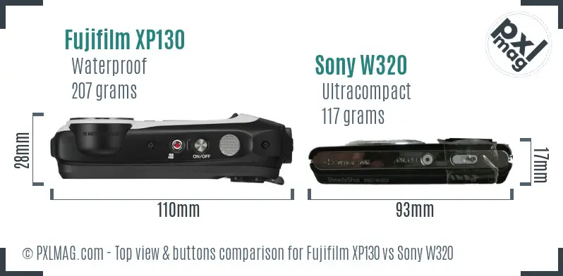 Fujifilm XP130 vs Sony W320 top view buttons comparison