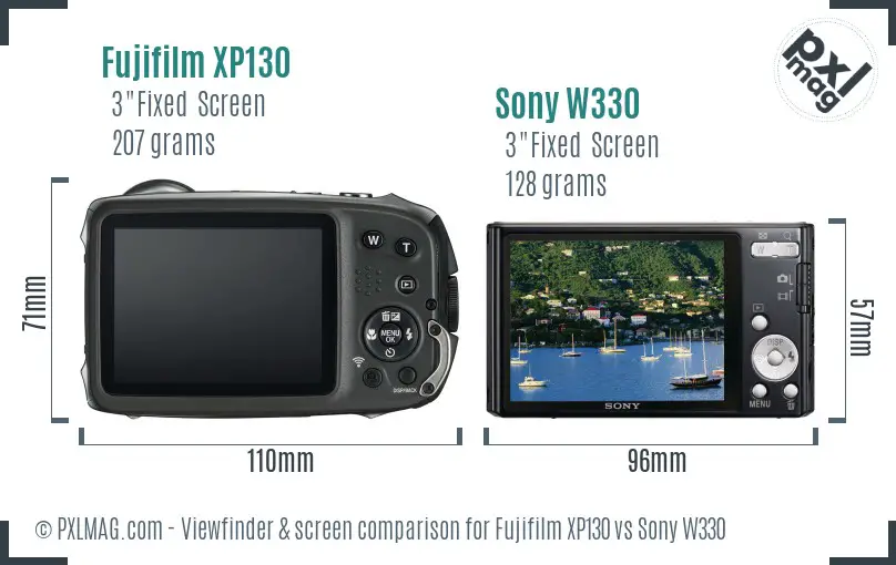 Fujifilm XP130 vs Sony W330 Screen and Viewfinder comparison