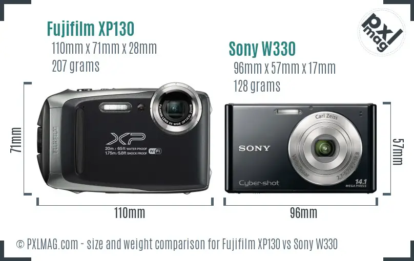 Fujifilm XP130 vs Sony W330 size comparison