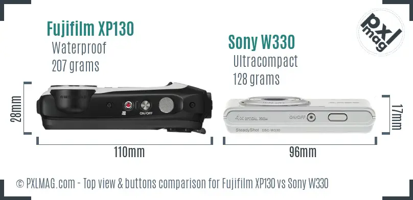 Fujifilm XP130 vs Sony W330 top view buttons comparison