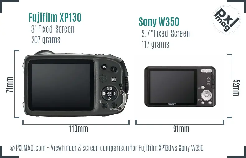 Fujifilm XP130 vs Sony W350 Screen and Viewfinder comparison