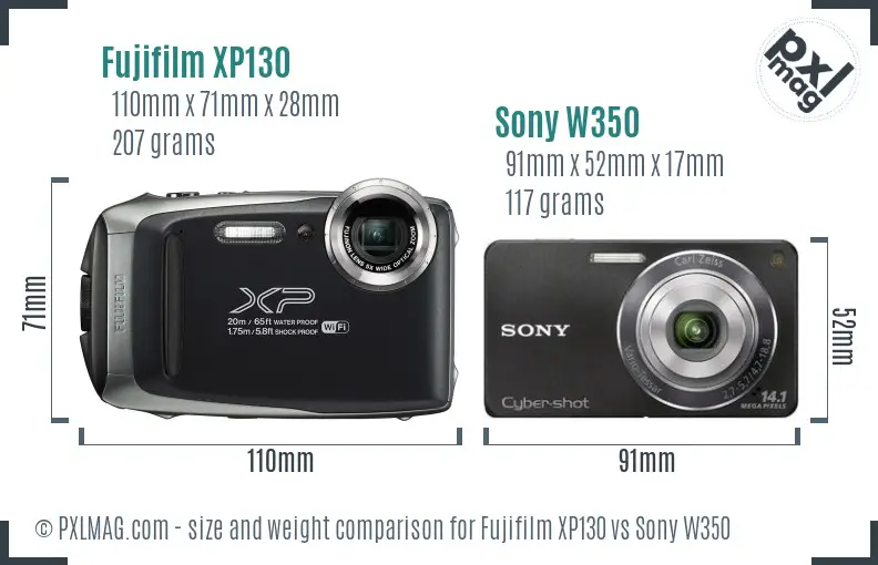 Fujifilm XP130 vs Sony W350 size comparison