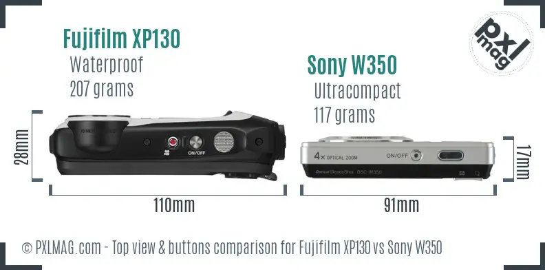 Fujifilm XP130 vs Sony W350 top view buttons comparison