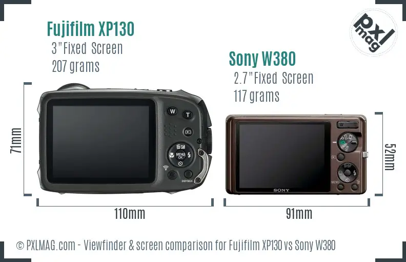 Fujifilm XP130 vs Sony W380 Screen and Viewfinder comparison
