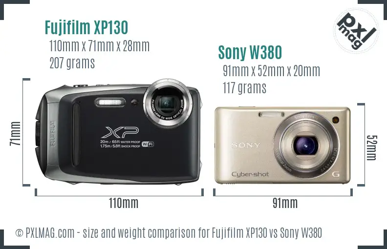 Fujifilm XP130 vs Sony W380 size comparison