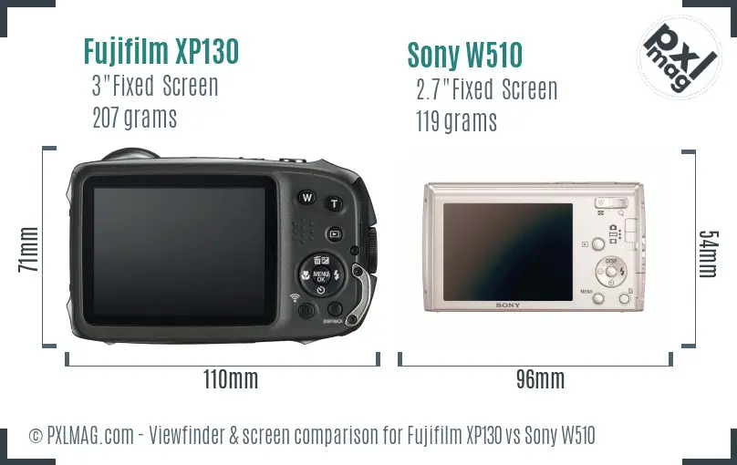 Fujifilm XP130 vs Sony W510 Screen and Viewfinder comparison