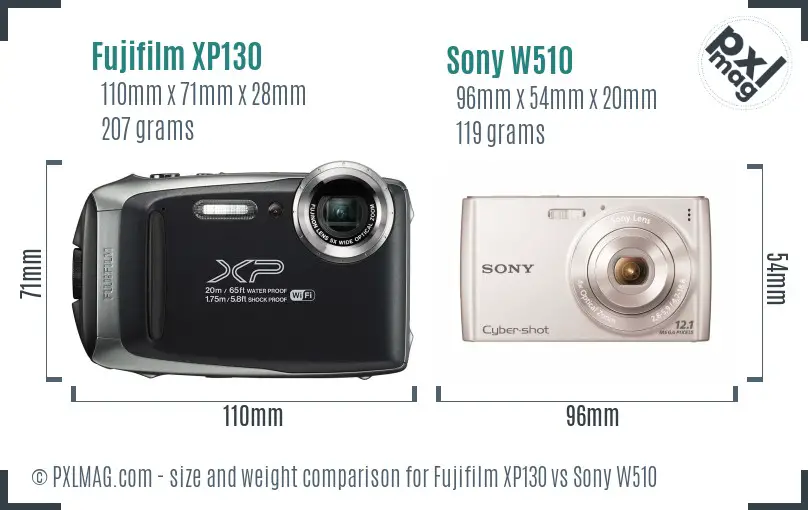 Fujifilm XP130 vs Sony W510 size comparison