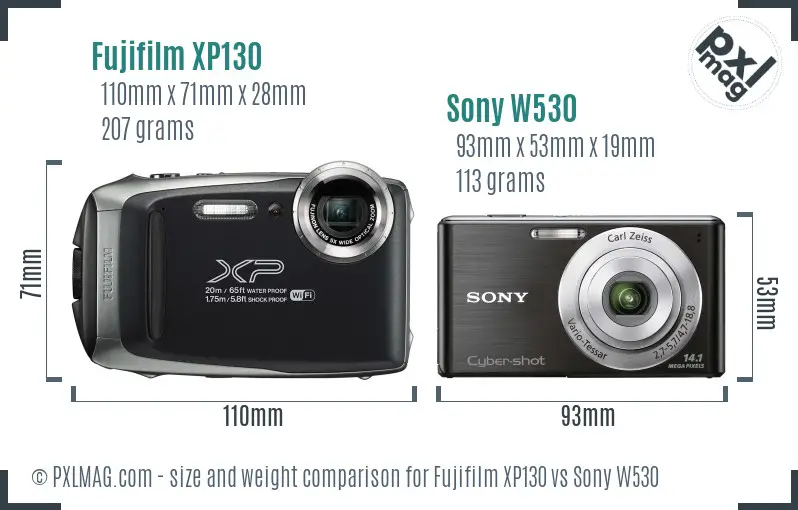 Fujifilm XP130 vs Sony W530 size comparison