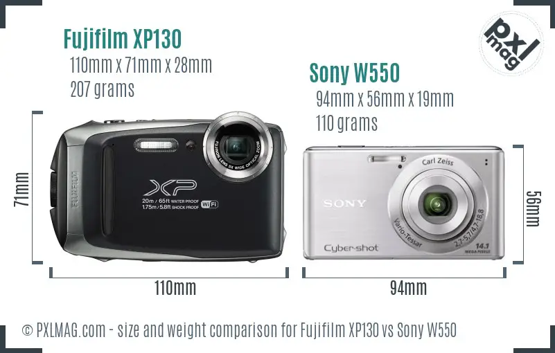 Fujifilm XP130 vs Sony W550 size comparison