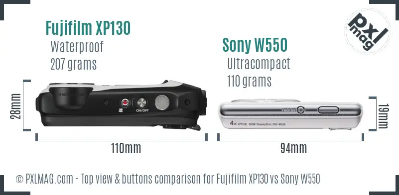 Fujifilm XP130 vs Sony W550 top view buttons comparison