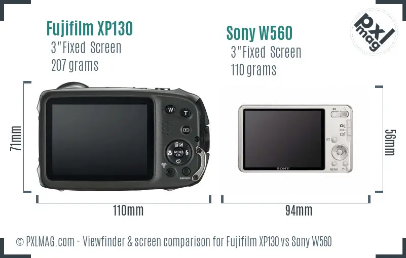 Fujifilm XP130 vs Sony W560 Screen and Viewfinder comparison