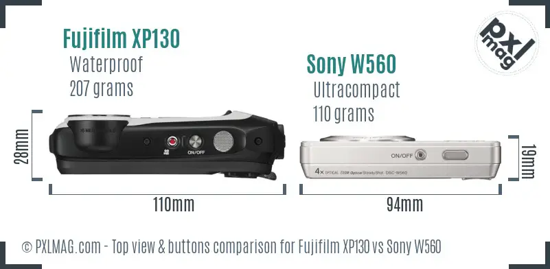 Fujifilm XP130 vs Sony W560 top view buttons comparison