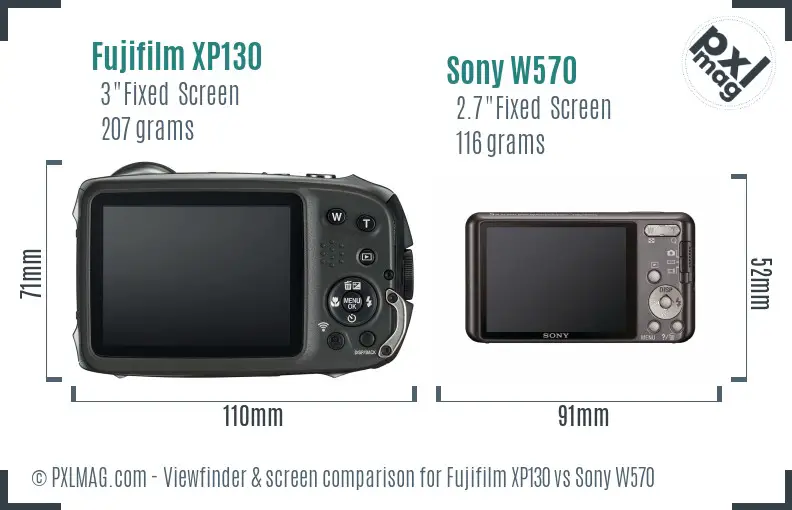 Fujifilm XP130 vs Sony W570 Screen and Viewfinder comparison
