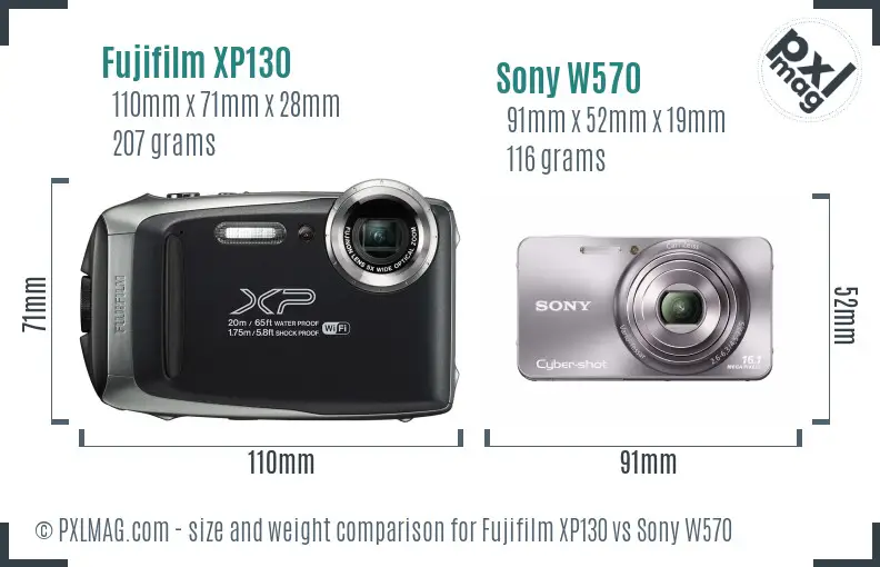 Fujifilm XP130 vs Sony W570 size comparison