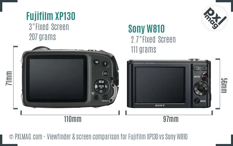 Fujifilm XP130 vs Sony W810 Screen and Viewfinder comparison