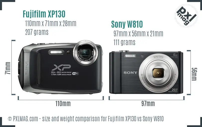 Fujifilm XP130 vs Sony W810 size comparison