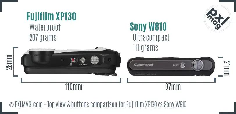 Fujifilm XP130 vs Sony W810 top view buttons comparison
