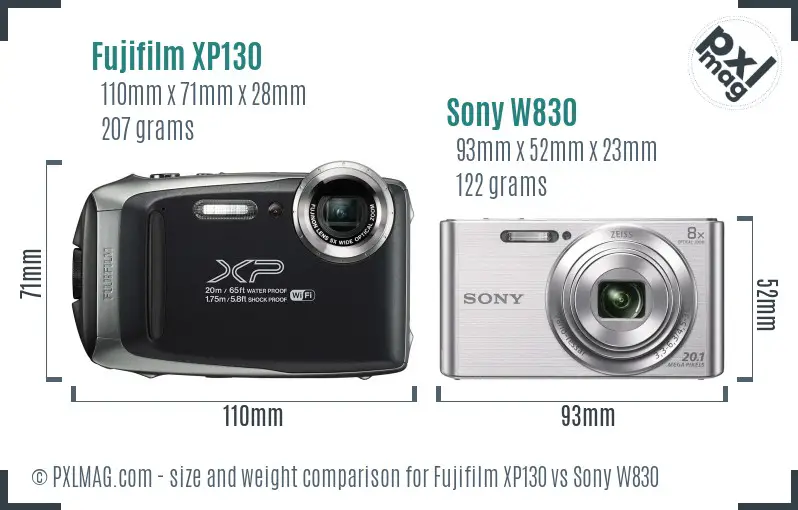 Fujifilm XP130 vs Sony W830 size comparison