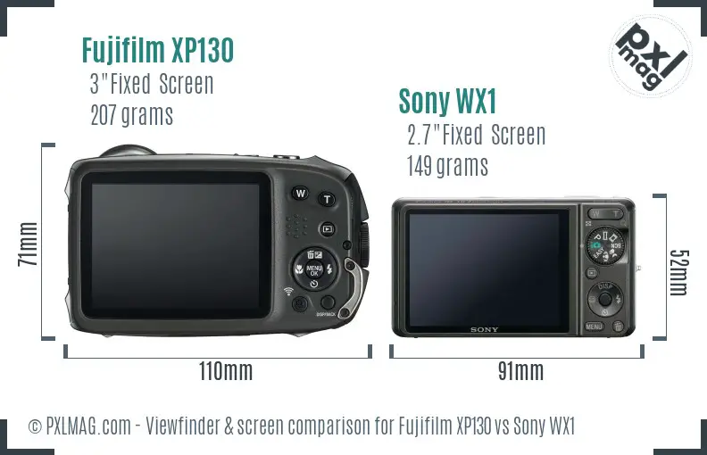 Fujifilm XP130 vs Sony WX1 Screen and Viewfinder comparison