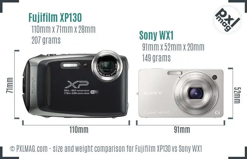 Fujifilm XP130 vs Sony WX1 size comparison