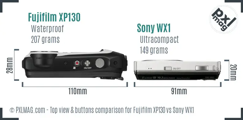 Fujifilm XP130 vs Sony WX1 top view buttons comparison