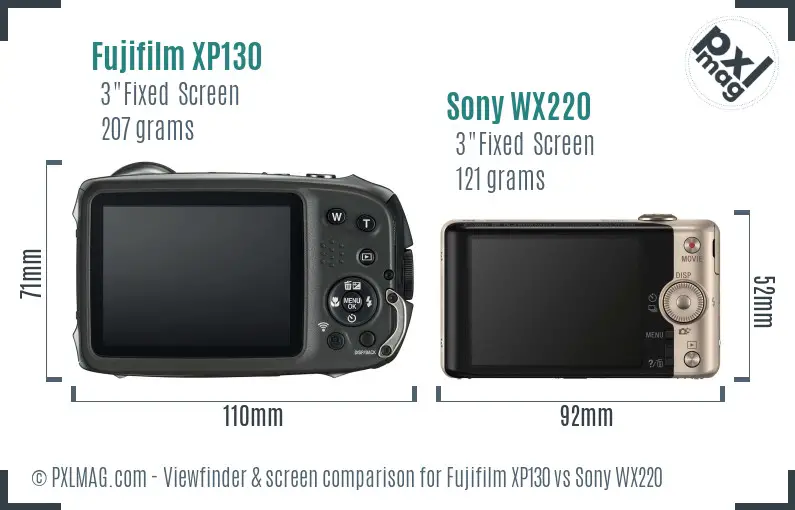 Fujifilm XP130 vs Sony WX220 Screen and Viewfinder comparison