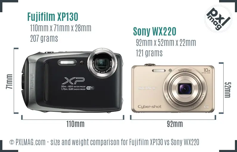 Fujifilm XP130 vs Sony WX220 size comparison