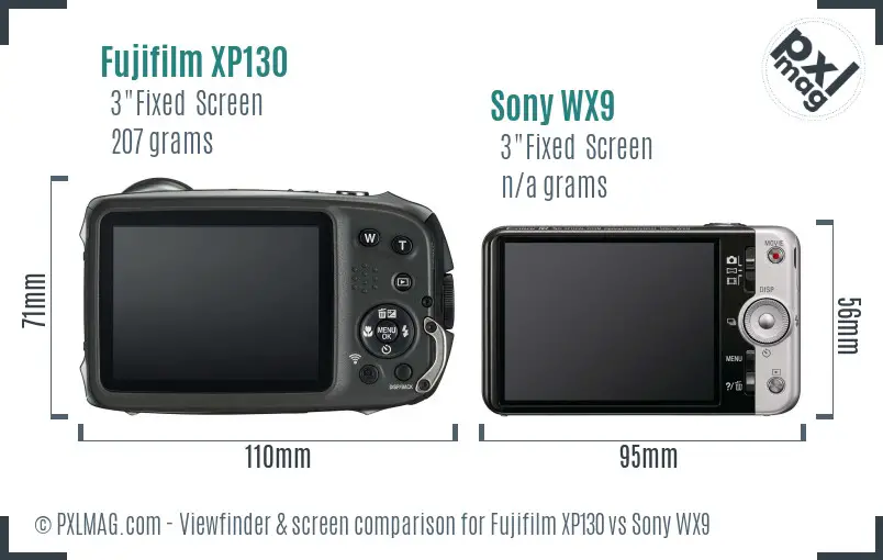 Fujifilm XP130 vs Sony WX9 Screen and Viewfinder comparison