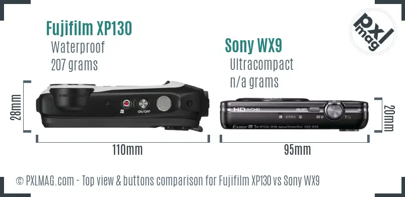 Fujifilm XP130 vs Sony WX9 top view buttons comparison