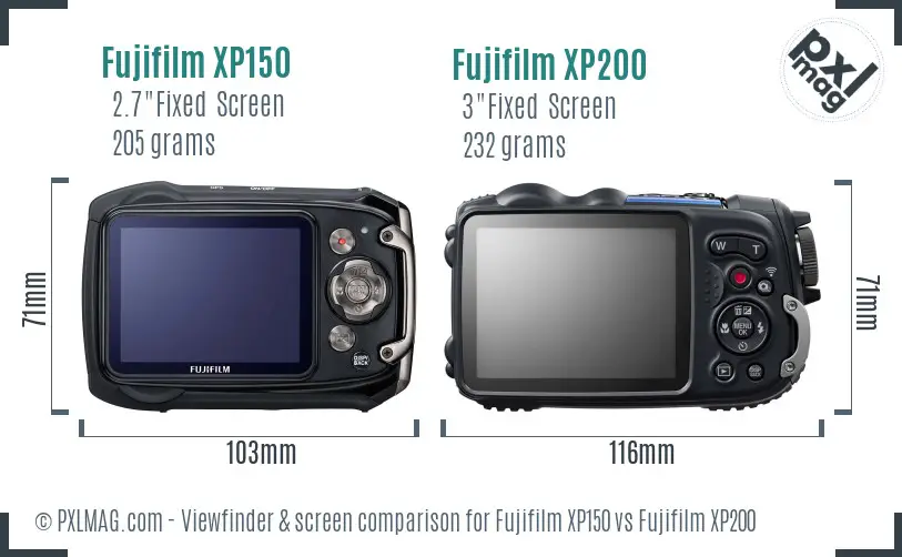 Fujifilm XP150 vs Fujifilm XP200 Screen and Viewfinder comparison