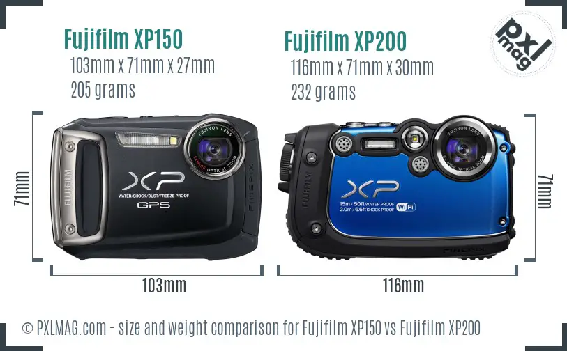 Fujifilm XP150 vs Fujifilm XP200 size comparison