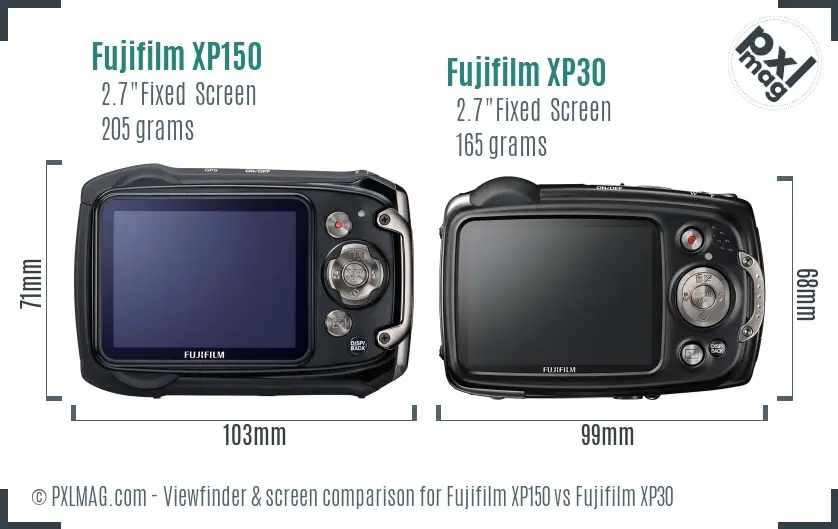 Fujifilm XP150 vs Fujifilm XP30 Screen and Viewfinder comparison