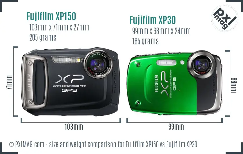 Fujifilm XP150 vs Fujifilm XP30 size comparison