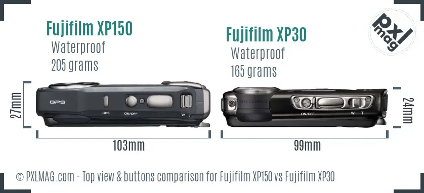 Fujifilm XP150 vs Fujifilm XP30 top view buttons comparison