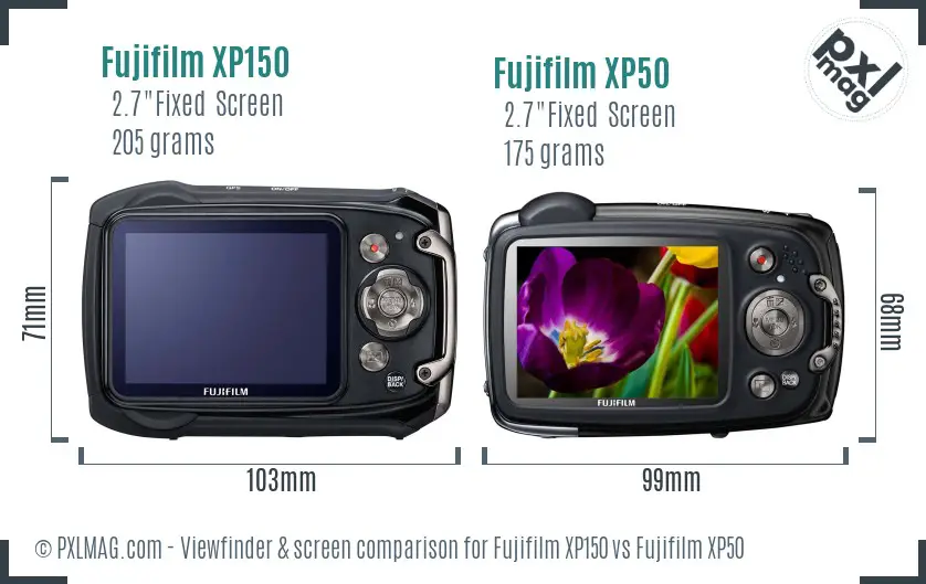 Fujifilm XP150 vs Fujifilm XP50 Screen and Viewfinder comparison