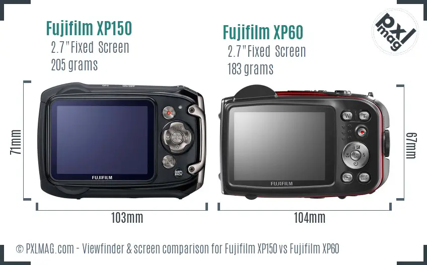 Fujifilm XP150 vs Fujifilm XP60 Screen and Viewfinder comparison