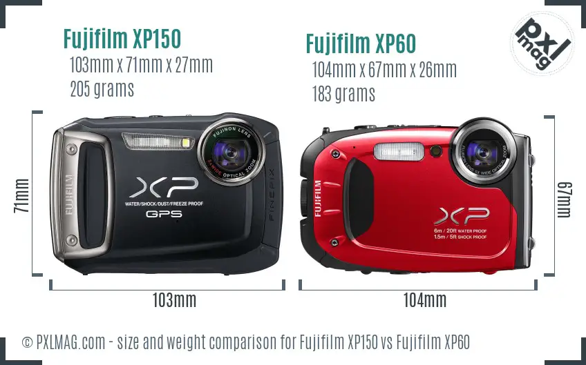 Fujifilm XP150 vs Fujifilm XP60 size comparison