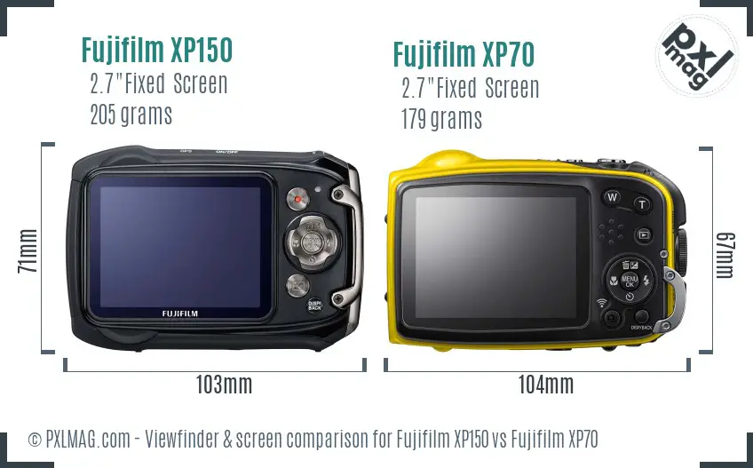 Fujifilm XP150 vs Fujifilm XP70 Screen and Viewfinder comparison
