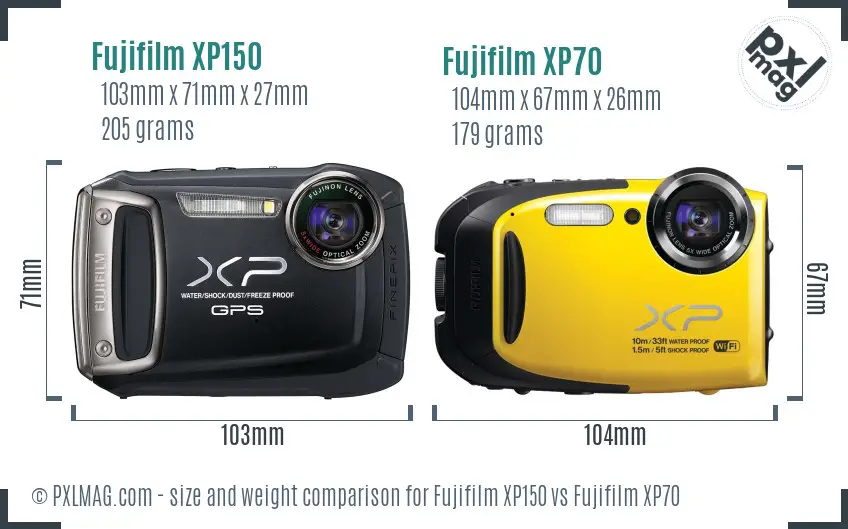 Fujifilm XP150 vs Fujifilm XP70 size comparison