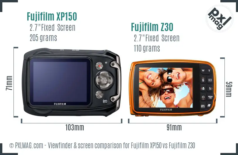 Fujifilm XP150 vs Fujifilm Z30 Screen and Viewfinder comparison