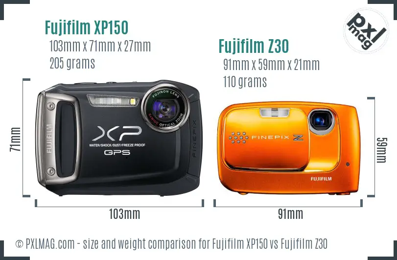 Fujifilm XP150 vs Fujifilm Z30 size comparison